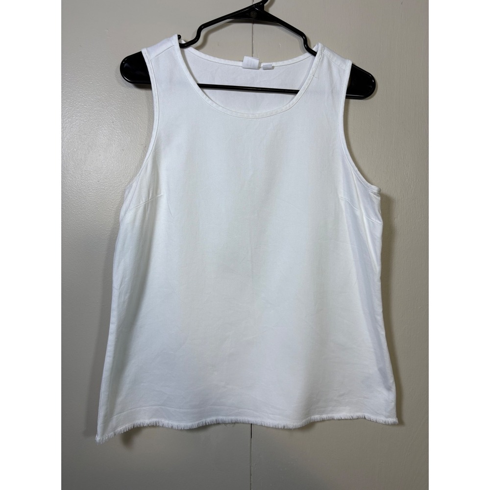 Gap Sleeveless Tank Top White Cotton Lyocell Frayed Hem M Coastal Resort Summer